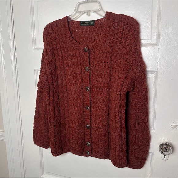 Blarney Woolen Mills Wool Cardigan Sweater Buttons Classic Fisherman Cable Knit - Picture 16 of 17
